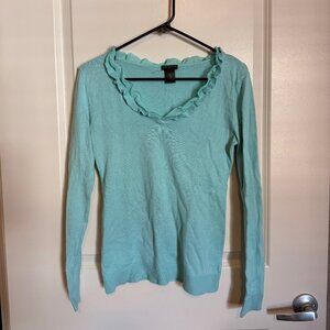 Ann Taylor Sweater Top Size Small Mint Green Ruffle Neck Long Sleeve
